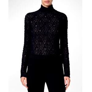 Akris Navy Stretch Cotton Lace Top Size 12